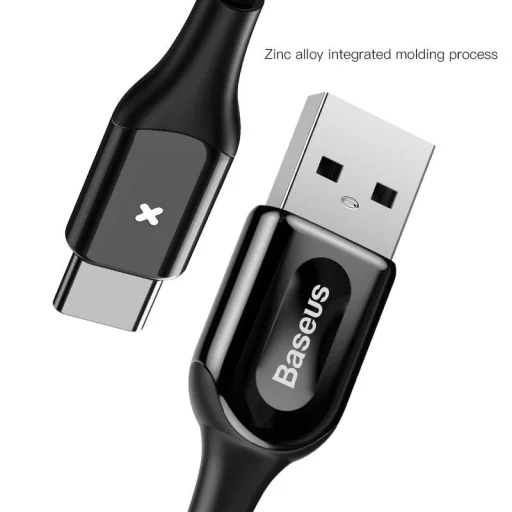 Baseus X-type USB-Type C kábel fény visszajelzéssel 3A/1m fekete - 5
