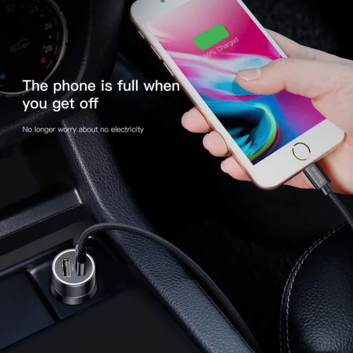 Baseus Dual USB autós szivargyújtós töltő 3.4A Lightning kábellel fekete - 9