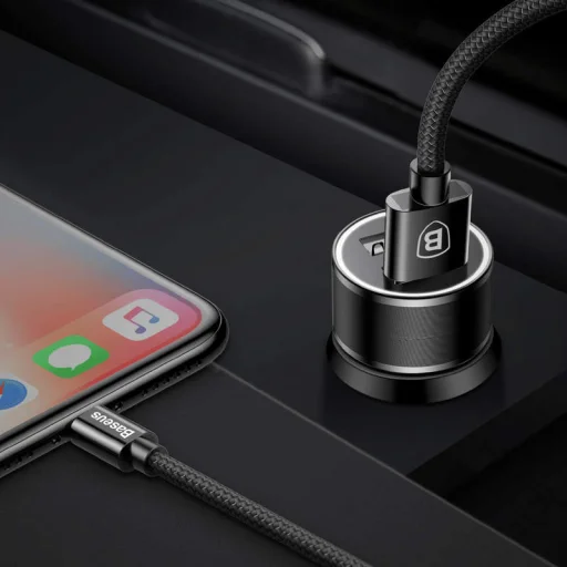 Baseus Dual USB autós szivargyújtós töltő 3.4A Lightning kábellel fekete - 4