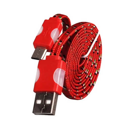 Micro USB harisnyázott kábel LED világítással 1m piros - 1