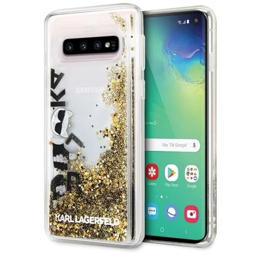 Karl Lagerfeld folyékony flitteres tok Samsung S10 Plus áttetsző/arany flitteres - 1