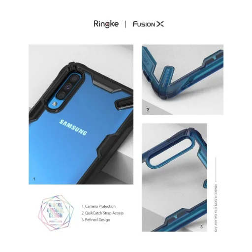 Ringke Fusion X PC tok TPU kerettel Samsung A70 kék színben - 2