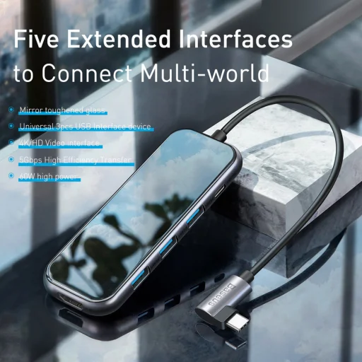 Baseus Type-C HUB 9H üveg borítással - 4K/HD + PD, 3x USB 3.0, HDMI - 4