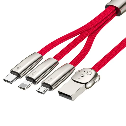 Baseus FuWang Cute USB - micro USB/Lightning/Type-C kábel 3A 1,2m piros - 4