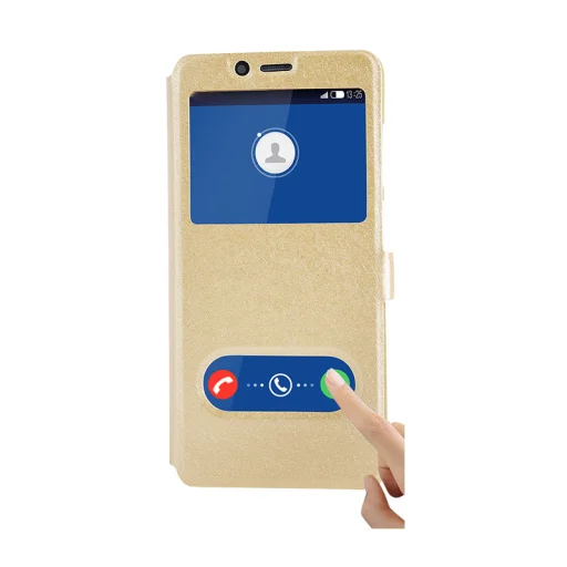 SMD Samsung Galaxy A50 flip tok mágneses zárással, kijelző kivágással arany színben  - 2