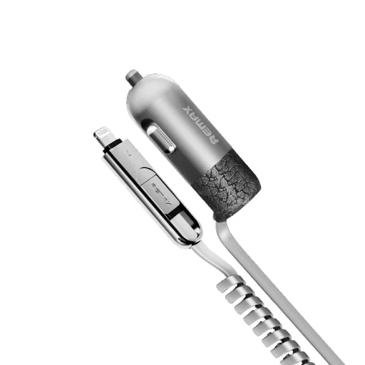 Remax Finchy szivargyújtós autós töltő Lightning/Micro USB kábellel 3.4A fekete - 1