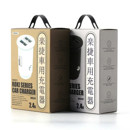 Remax Roki szivargyújtós mini autós mobiltelefon gyors töltő 2 USB aljzattaé 2.4A fehér  - 7