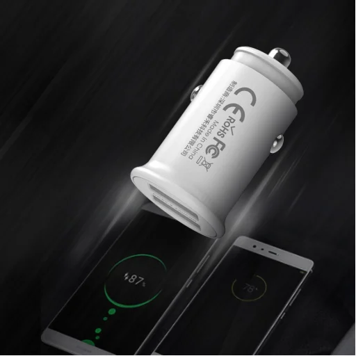 Remax Roki szivargyújtós mini autós mobiltelefon gyors töltő 2 USB aljzattaé 2.4A fehér  - 2