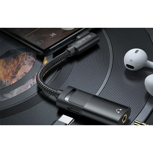 Mcdodo CA-1880 USB-C - AUX mini jack 3.5mm + USB-C (60W PD) átalakító adapter (fekete) DAC - 7