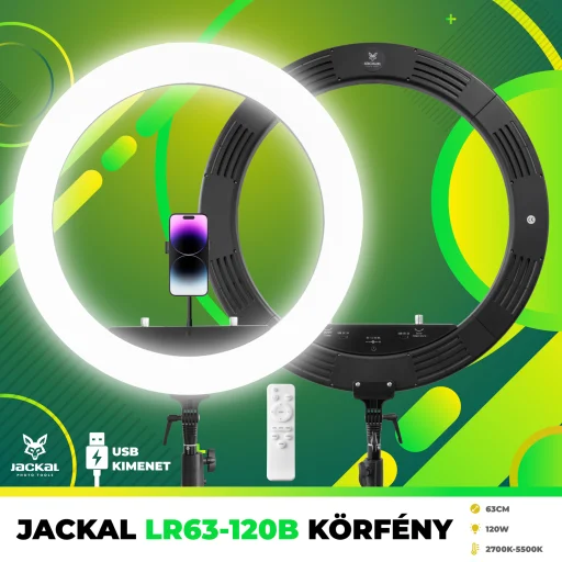 Jackal LR63-120B 63cm LED körfény, körlámpa, ring light távirányítóval, 280cm állvánnyal - 1