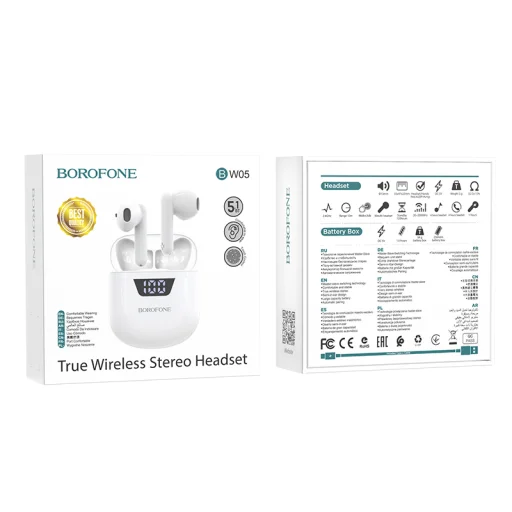 Borofone BW05 Pure Tone TWS Bluetooth fülhallgató fehér - 6