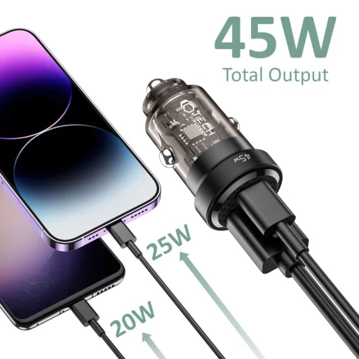 Tech-Protect CC45W 1xUSB Type-C 1xUSB PD45W/QC3.0 Autós Töltő fekete - 2