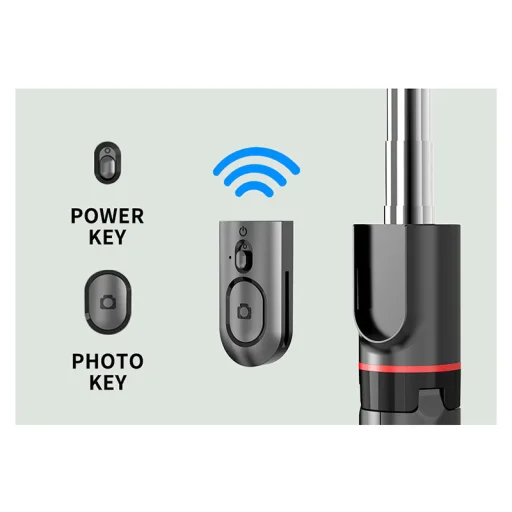 Szelfiállvány leszerelhető lámpával, állvánnyal és bluetooth távirányítóval L13D fekete - 5