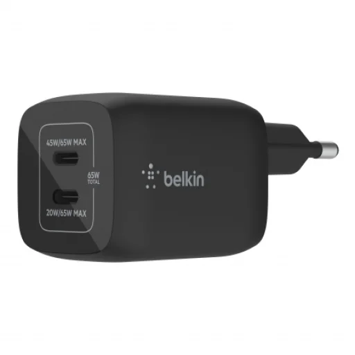 Belkin BoostCharge Pro 65W PD 3.0 PPS Dual USB-C GaN hálózati töltő adapter fekete (WCH013vfBK) - 1