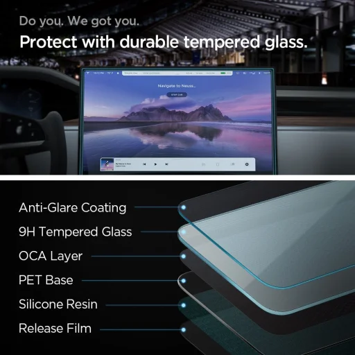 Tesla Model X 2022/ Model S 2021 Spigen Glas.TR EZ Fit kijelzővédő üvegfólia + felhelyezőkeret - 13