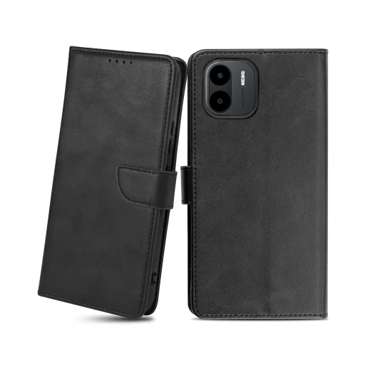 Xiaomi Redmi A1 mágneses PU bőr fliptok kártyatartóval fekete Alphajack - 1