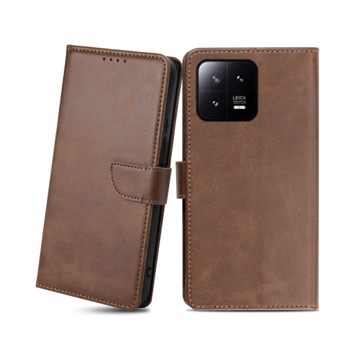 Xiaomi 13 mágneses PU bőr fliptok kártyatartóval sötétbarna Alphajack - 1