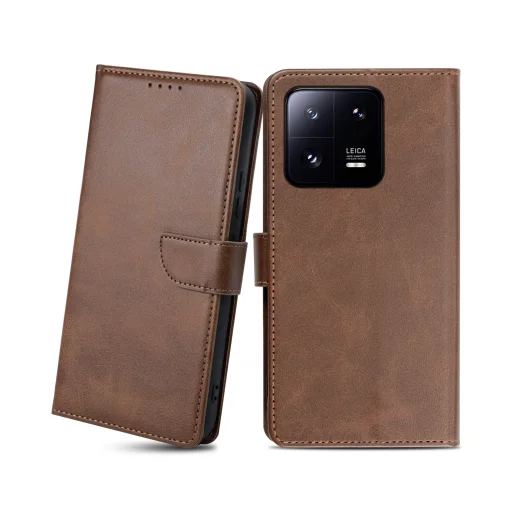 Xiaomi 13 Pro mágneses PU bőr fliptok kártyatartóval sötétbarna Alphajack - 1