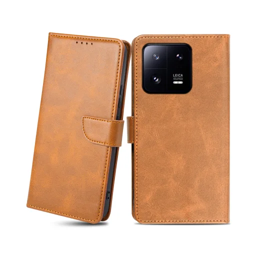 Xiaomi 13 Pro mágneses PU bőr fliptok kártyatartóval világosbarna Alphajack - 1