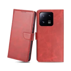 Xiaomi 13 Pro mágneses PU bőr fliptok kártyatartóval piros Alphajack
