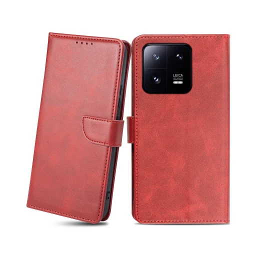 Xiaomi 13 Pro mágneses PU bőr fliptok kártyatartóval piros Alphajack - 1