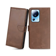 Xiaomi 13 Lite mágneses PU bőr fliptok kártyatartóval sötétbarna Alphajack