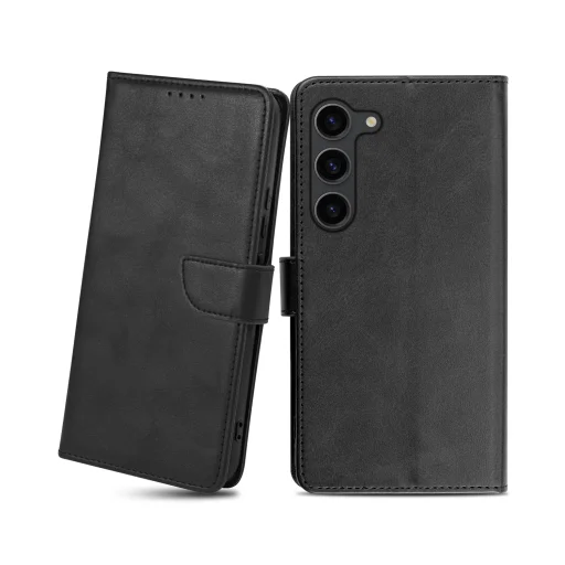 Samsung Galaxy S23 Plus mágneses PU bőr fliptok kártyatartóval fekete Alphajack - 1