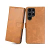Samsung Galaxy S23 Ultra mágneses PU bőr fliptok kártyatartóval világosbarna Alphajack thumbnail