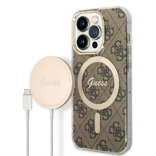 iPhone 14 Pro Guess BUGUHMP14LH4EACSW 4G MagSafe kompatibilis hátlap + vezeték nélküli töltő barna - 5