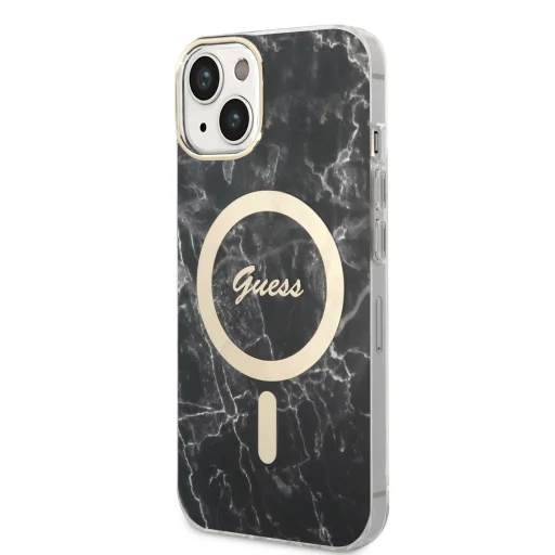 iPhone 14 Guess BUGUHMP14SHMEACSK Marble MagSafe kompatibilis hátlap + vezeték nélküli töltő fekete - 9
