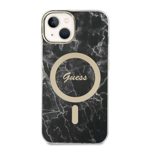 iPhone 14 Guess BUGUHMP14SHMEACSK Marble MagSafe kompatibilis hátlap + vezeték nélküli töltő fekete - 3