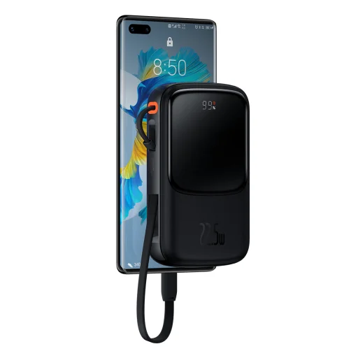 Baseus Qpow Pro Powerbank 10000mAh USB + TYP C - PD 22,5W Type C kábellel fekete - 10