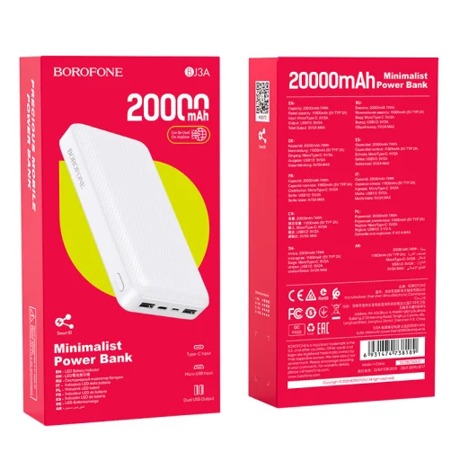 Borofone BJ3A Minimalist Powerbank 20000mAh 2xUSB fehér - 3