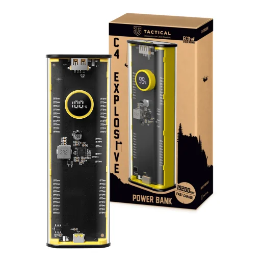 Tactical C4 Explosive Powerbank 19200mAh USB-A, USB-C PD 22.5W QC3.0 sárga - 5