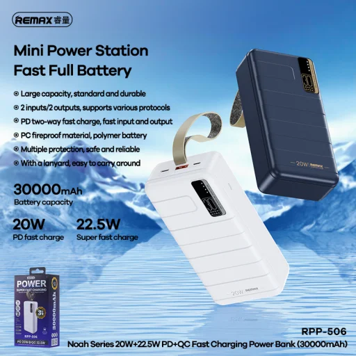 Remax Noah RPP-506 Powerbank 30000mAh USB + Type C - PD 20W QC 22.5W fehér - 4