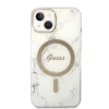 iPhone 14 Guess BUGUHMP14SHMEACSH Marble MagSafe kompatibilis hátlap + vezeték nélküli töltő fehér - 3