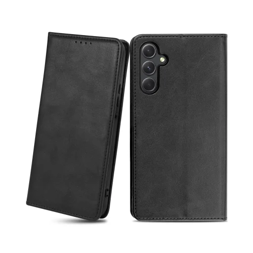 Samsung Galaxy A54 5G mágneses pánt nélküli PU bőr fliptok kártyatartóval fekete Alphajack - 1