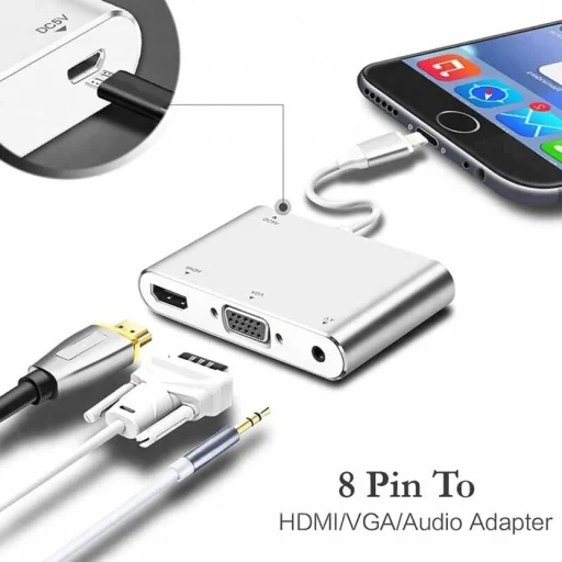 3 az 1-ben Lightning - HDMI + VGA + 3.5mm audio elosztó adapter - 3