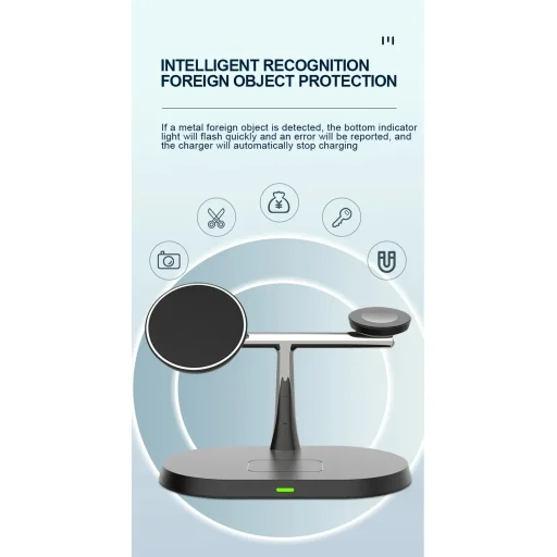 3 az 1-ben mágneses, vezeték nélküli töltőállomás 15W MagSafe-kompatibilis fekete (iPhone, Apple Watch, Airpods) - 6