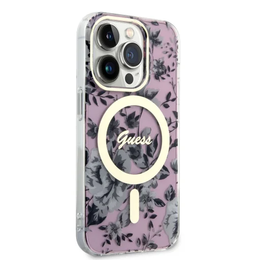 iPhone 14 Pro Guess PC/TPU Flowers IML MagSafe kompatibilis tok rózsaszín (GUHMP14LHCFWSP) - 3