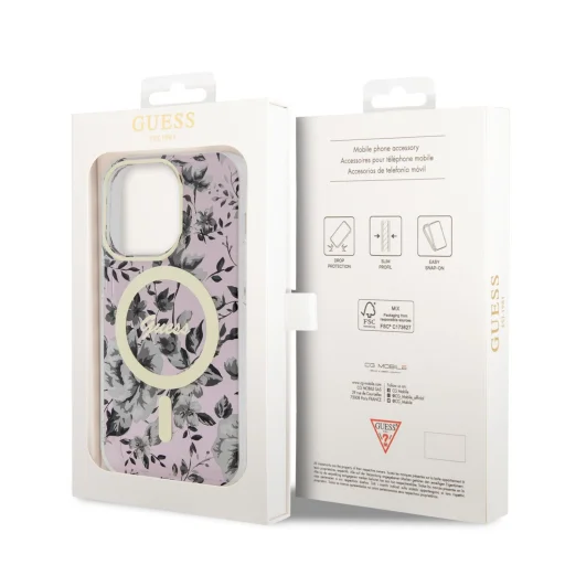 iPhone 14 Pro Guess PC/TPU Flowers IML MagSafe kompatibilis tok rózsaszín (GUHMP14LHCFWSP) - 4