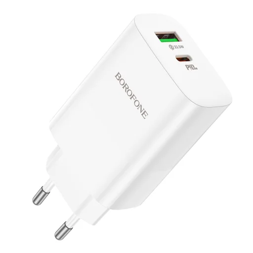 Borofone BN10 SunLight fali töltő adapter USB + Type C QC 3.0 PD 65W fehér - 6
