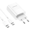 Borofone BN10 SunLight fali töltő adapter USB + Type C QC 3.0 PD 65W + Type C - Type C kábel fehér thumbnail