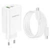 Borofone BN10 SunLight fali töltő adapter USB + Type C QC 3.0 PD 65W + Type C - Type C kábel fehér thumbnail