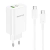 Borofone BN10 SunLight fali töltő adapter USB + Type C QC 3.0 PD 65W + Type C - Type C kábel fehér thumbnail