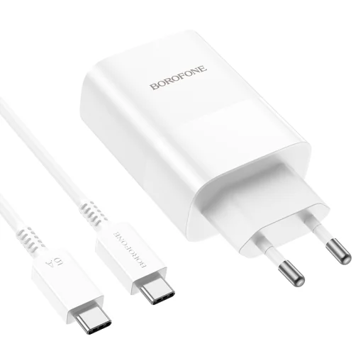 Borofone BN10 SunLight fali töltő adapter USB + Type C QC 3.0 PD 65W + Type C - Type C kábel fehér - 3