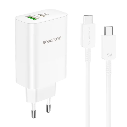 Borofone BN10 SunLight fali töltő adapter USB + Type C QC 3.0 PD 65W + Type C - Type C kábel fehér - 1