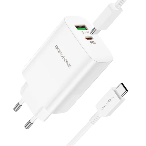 Borofone BN10 SunLight fali töltő adapter USB + Type C QC 3.0 PD 65W + Type C - Type C kábel fehér - 2