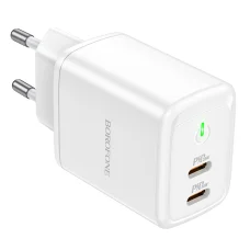 Borofone BN9 Reacher hálózati töltő adapter 2xType C QC 3.0 PD 35W fehér