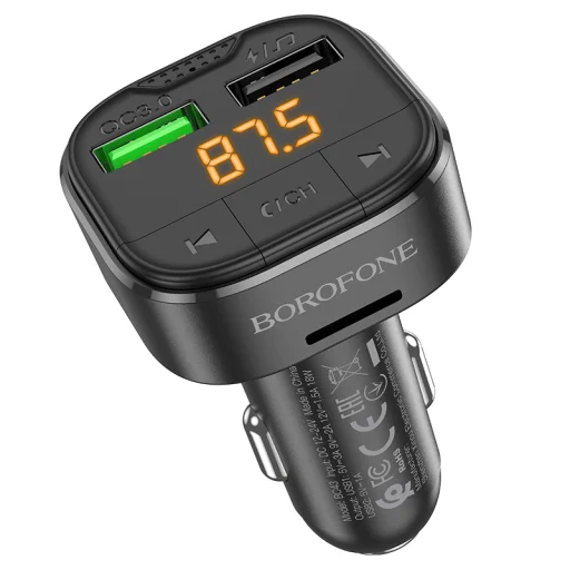 Borofone FM transmiter BC43 Flash MP3, Bluetooth 2xUSB + microSD QC 3.0 18W fekete  - 5